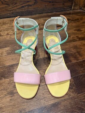 Christian Louboutin Pastel Block Heel Sandals - Pink, Yellow & Mint